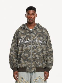 OYL-Lab Sparkle Rhinestone Camo Zip Up Hoodie