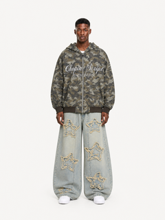 OYL-Lab Sparkle Rhinestone Camo Zip Up Hoodie