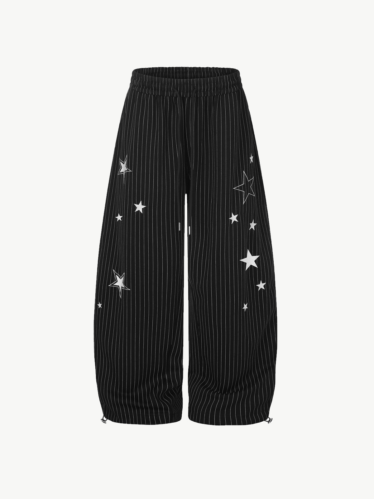 OYL-Lab Pinstripe Star Embroidered Barrel Baggy Sweatpants