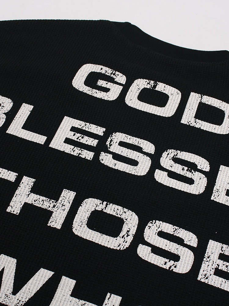 OYL-Lab Waffle Knit Cross Vintage Long Sleeve Tee