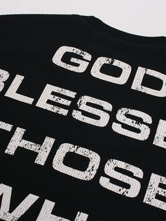 OYL-Lab Waffle Knit Cross Vintage Long Sleeve Tee