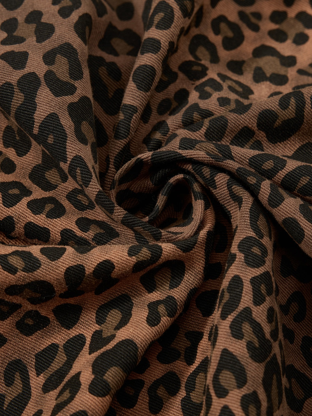 OYL-Lab Leopard Print Flocking Heart Short Sleeve Shirt