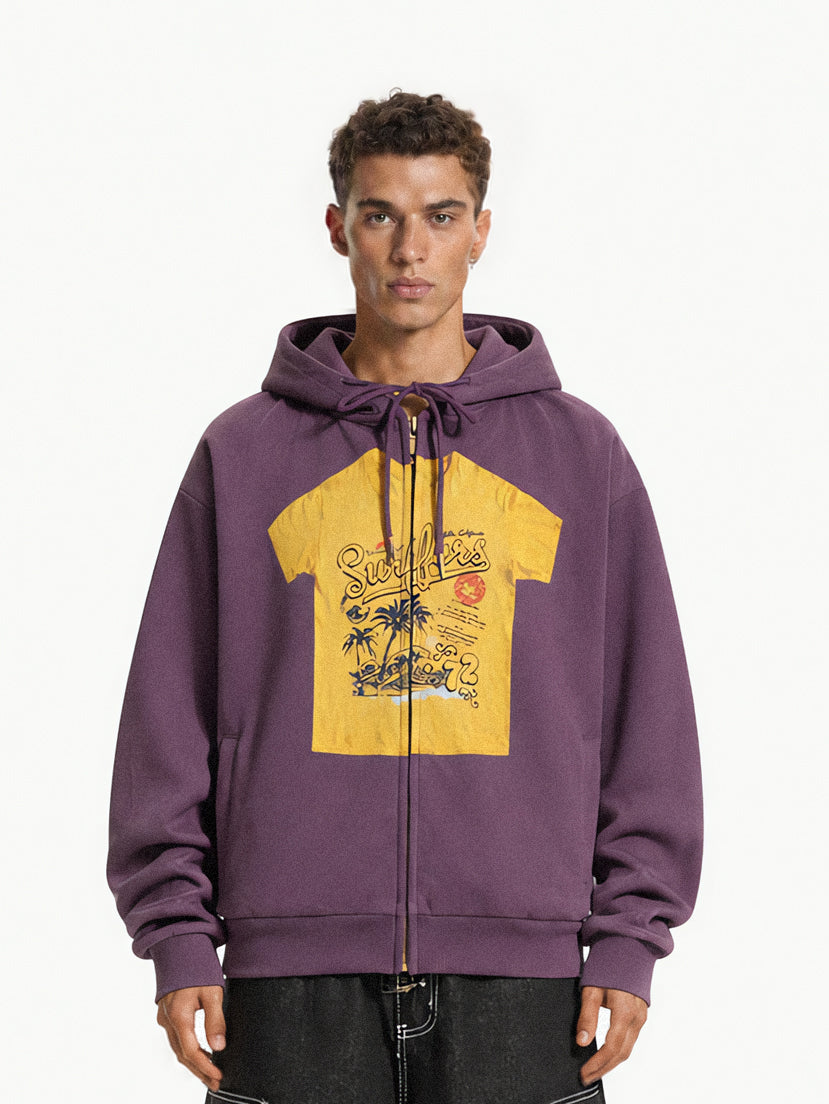 OYL‑Lab Vintage Fake Layer Zip Up Hoodie