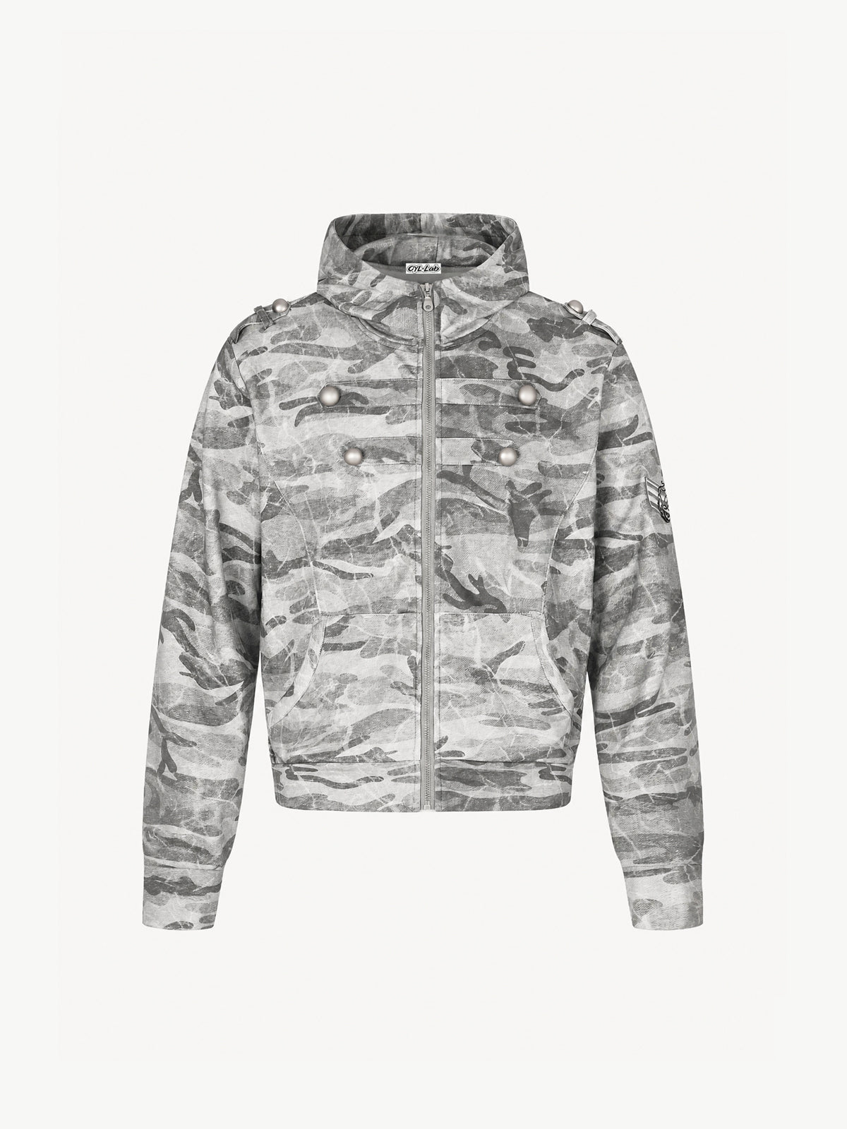 OYL-Lab Military Camo Epaulet Cropped Zip Hoodie