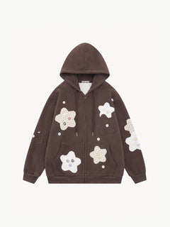 OYL-Lab Star Patch Button Detail Zip Up Hoodie