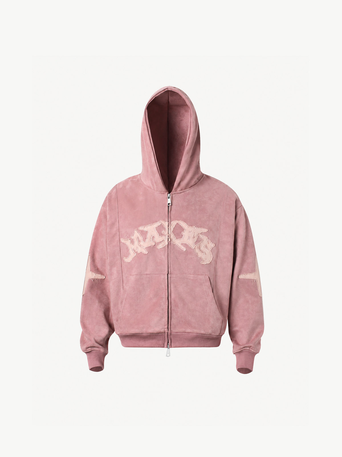 OYL‑Lab Raw-Edge Applique Faux Suede Zip Up Hoodie