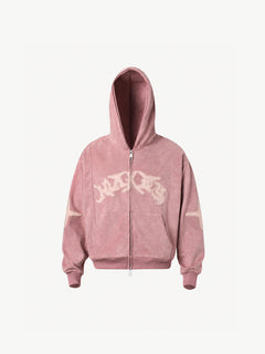 OYL‑Lab Raw-Edge Applique Faux Suede Zip Up Hoodie