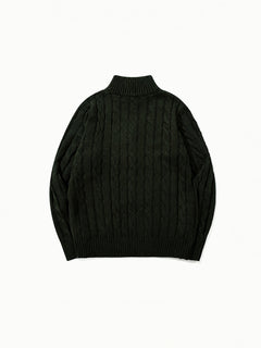 OYL-Lab Quarter Zip Cable Knit Mock‑Neck Sweater
