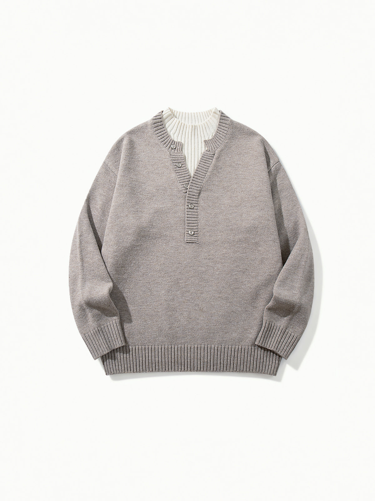 OYL-Lab Mock‑Layer Henley Knit Sweater