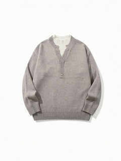 OYL-Lab Mock‑Layer Henley Knit Sweater