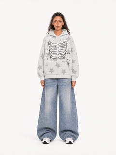 OYL-Lab Star Print  Embroidery Zip Up Hoodie