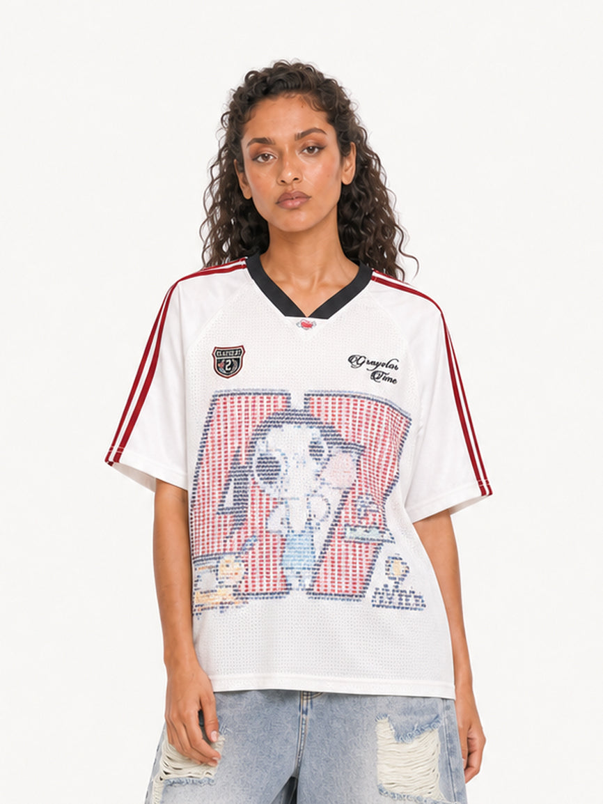 OYL-Lab Vintage Cartoon Mesh Soccer Jersey Tee