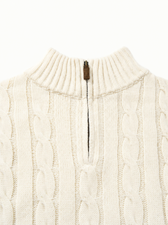 OYL-Lab Quarter Zip Cable Knit Mock‑Neck Sweater