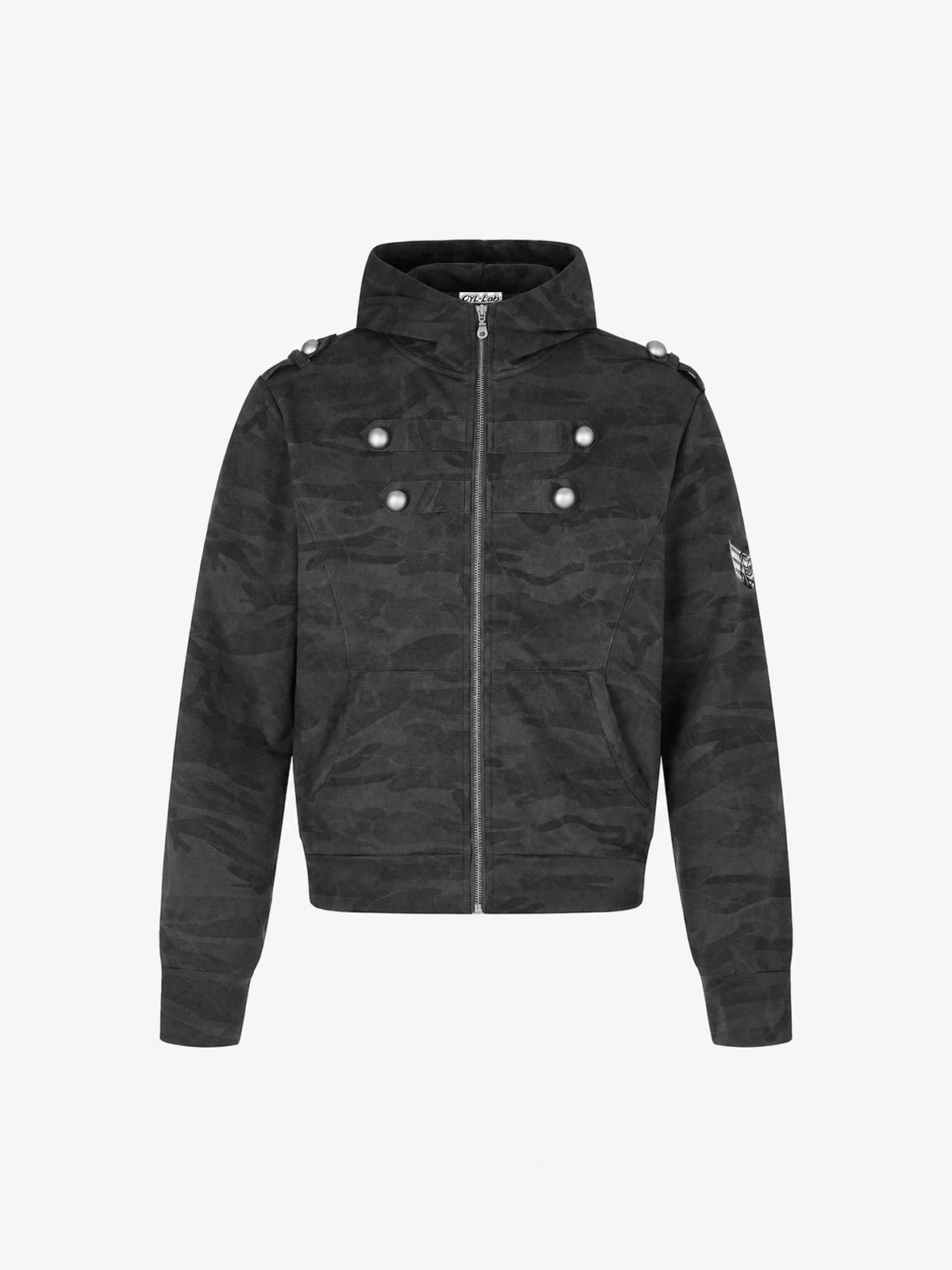 OYL-Lab Military Camo Epaulet Cropped Zip Hoodie