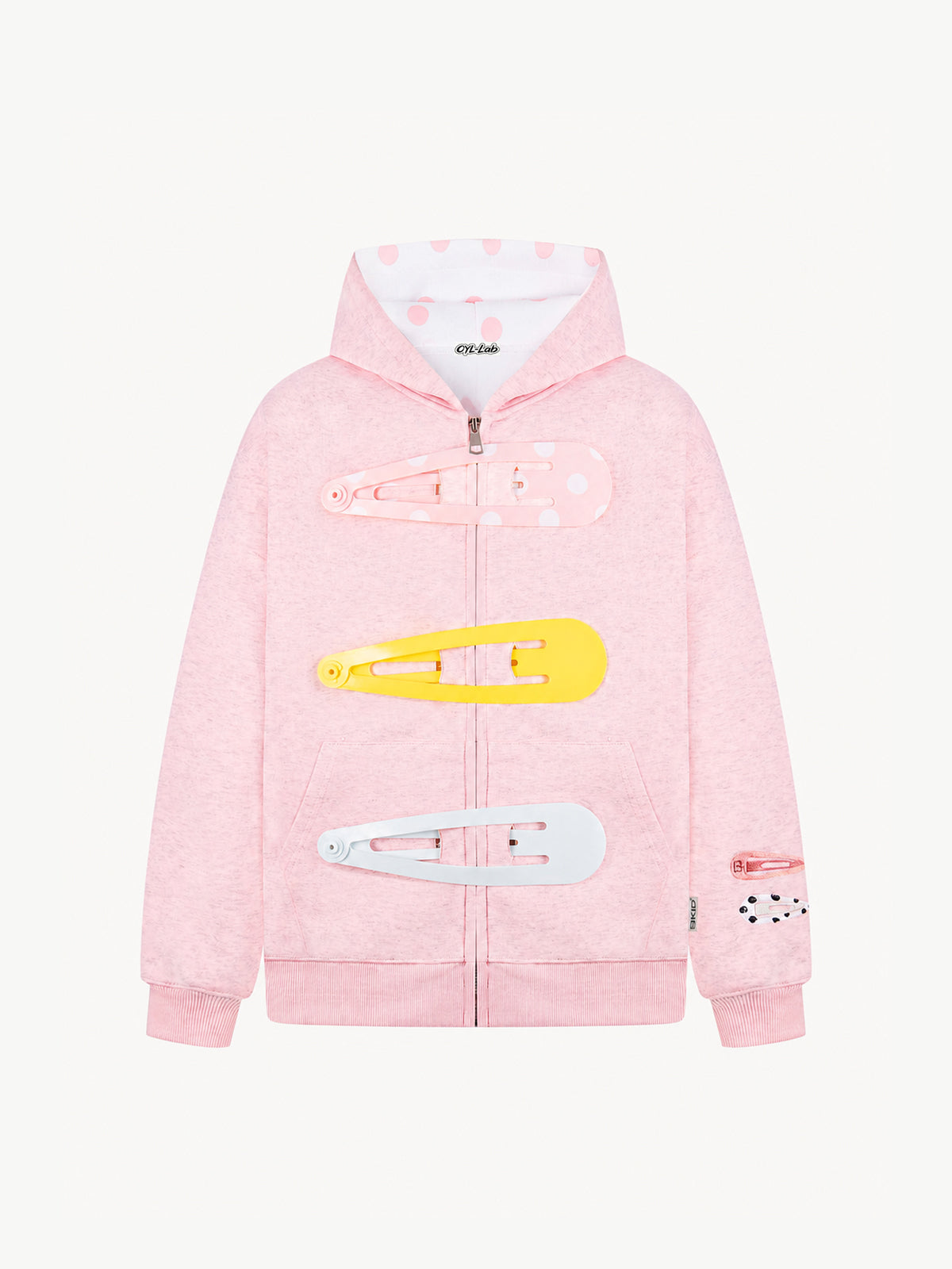 OYL-Lab 3D Hair Clip Decor Zip Up Hoodie
