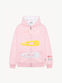 OYL-Lab 3D Hair Clip Decor Zip Up Hoodie