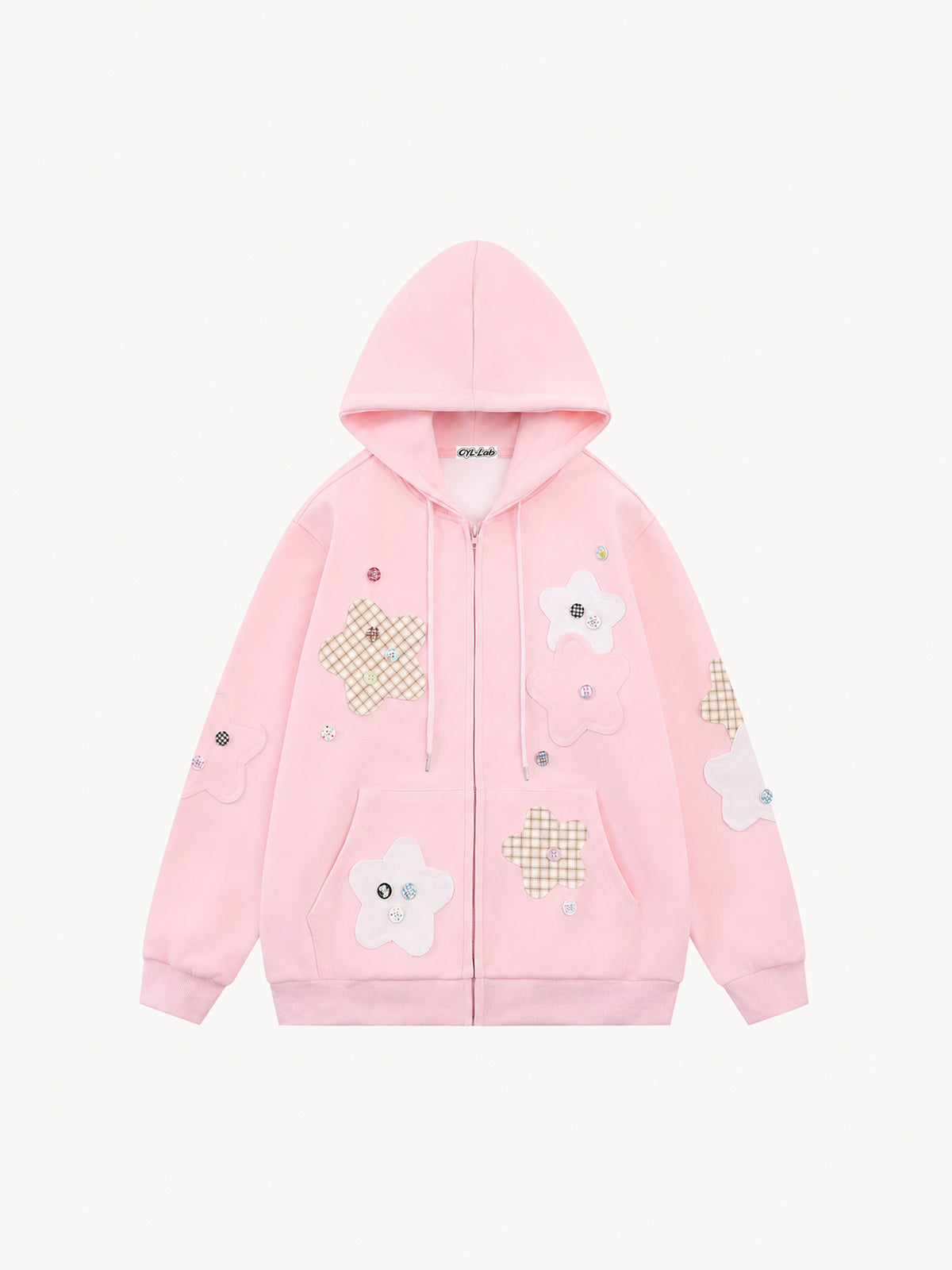 OYL-Lab Star Patch Button Detail Zip Up Hoodie