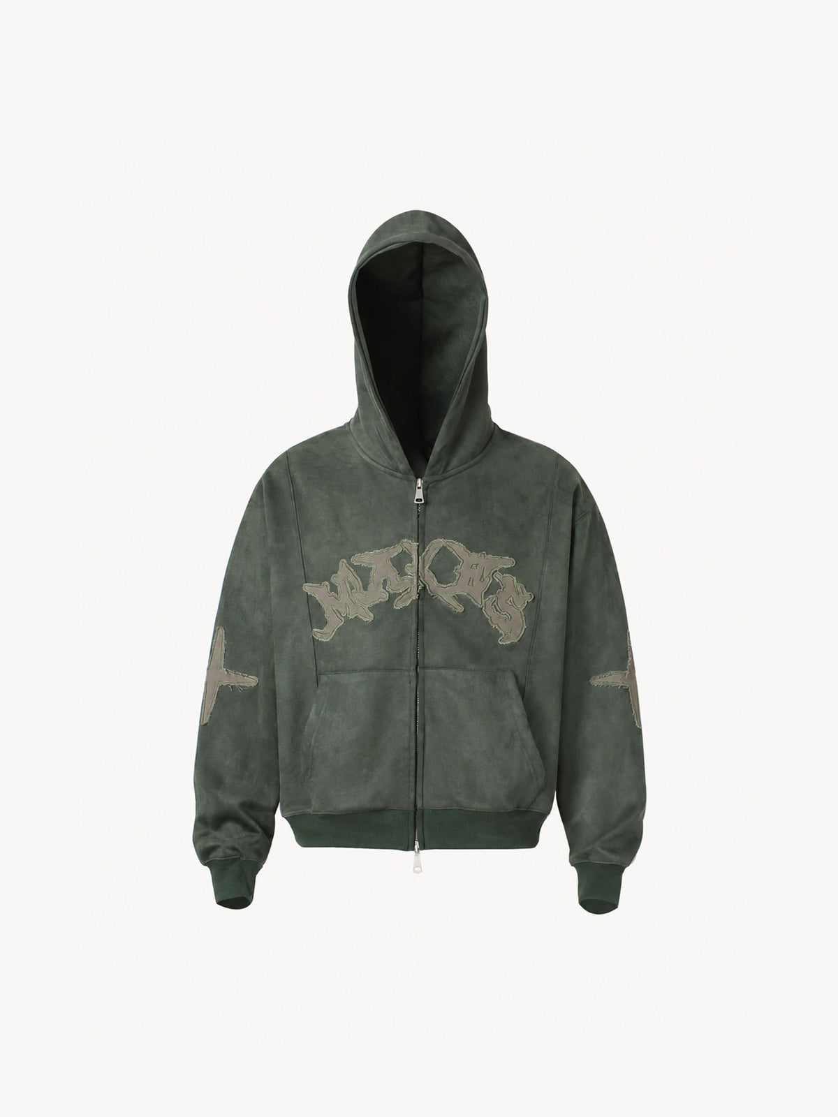 OYL‑Lab Raw-Edge Applique Faux Suede Zip Up Hoodie