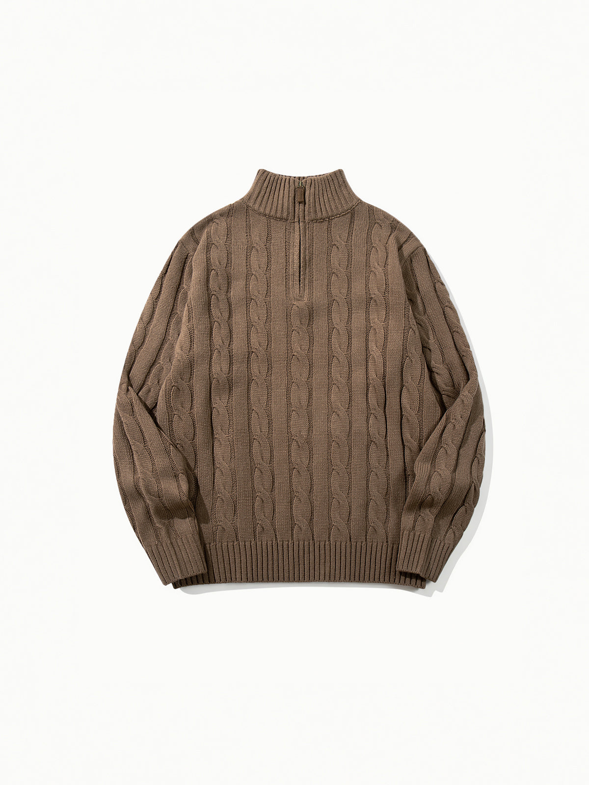 OYL-Lab Quarter Zip Cable Knit Mock‑Neck Sweater