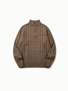 OYL-Lab Quarter Zip Cable Knit Mock‑Neck Sweater