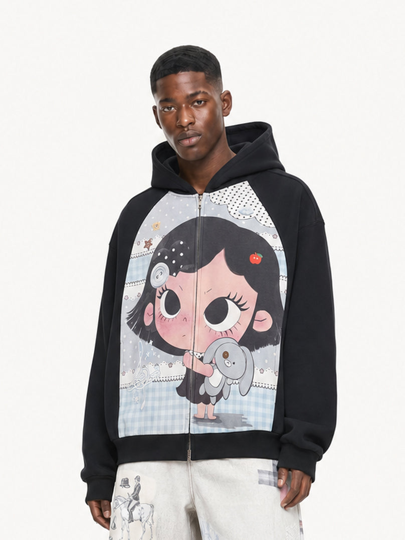 OYL-Lab Cartoon Graphic Zip Up Hoodie