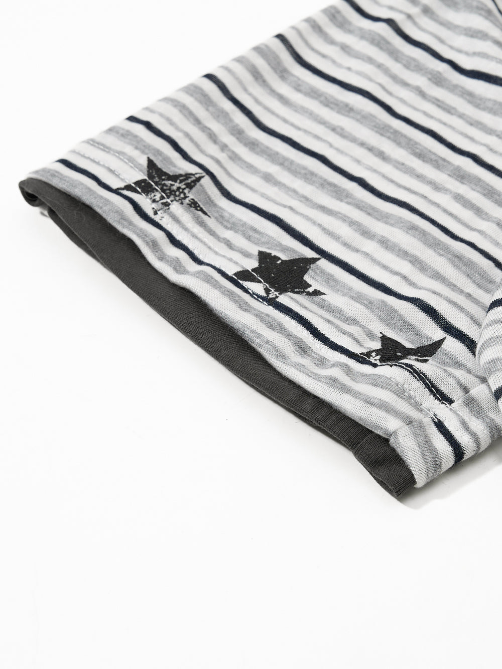 OYL-Lab Stripe Henley Neck  Vintage Print  Tee