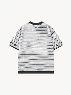 OYL-Lab Stripe Henley Neck  Vintage Print  Tee