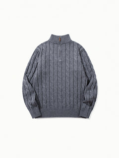 OYL-Lab Quarter Zip Cable Knit Mock‑Neck Sweater