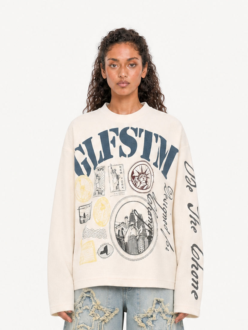 OYL-Lab Vintage New York Stamp Collage Long Sleeve Tee
