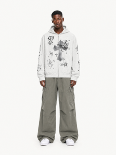 OYL-Lab Retro Halftone Cross Graphic Zip Up Hoodie