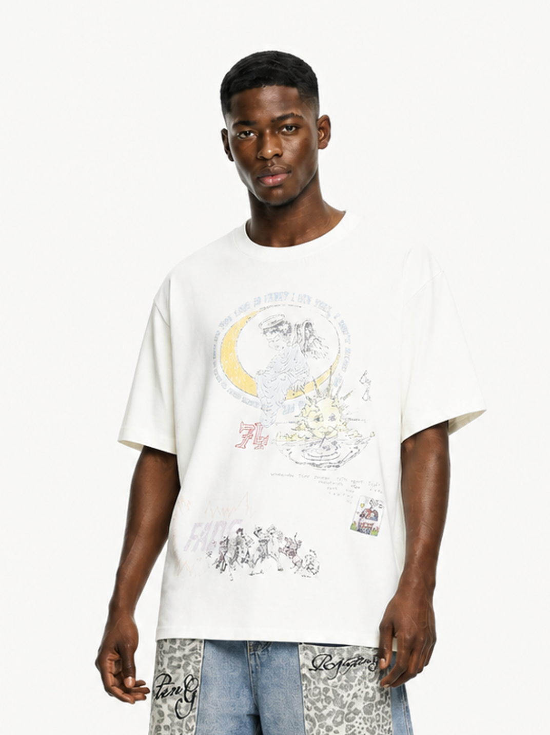 OYL-Lab Vintage Angel Faded Print Graphic Tee