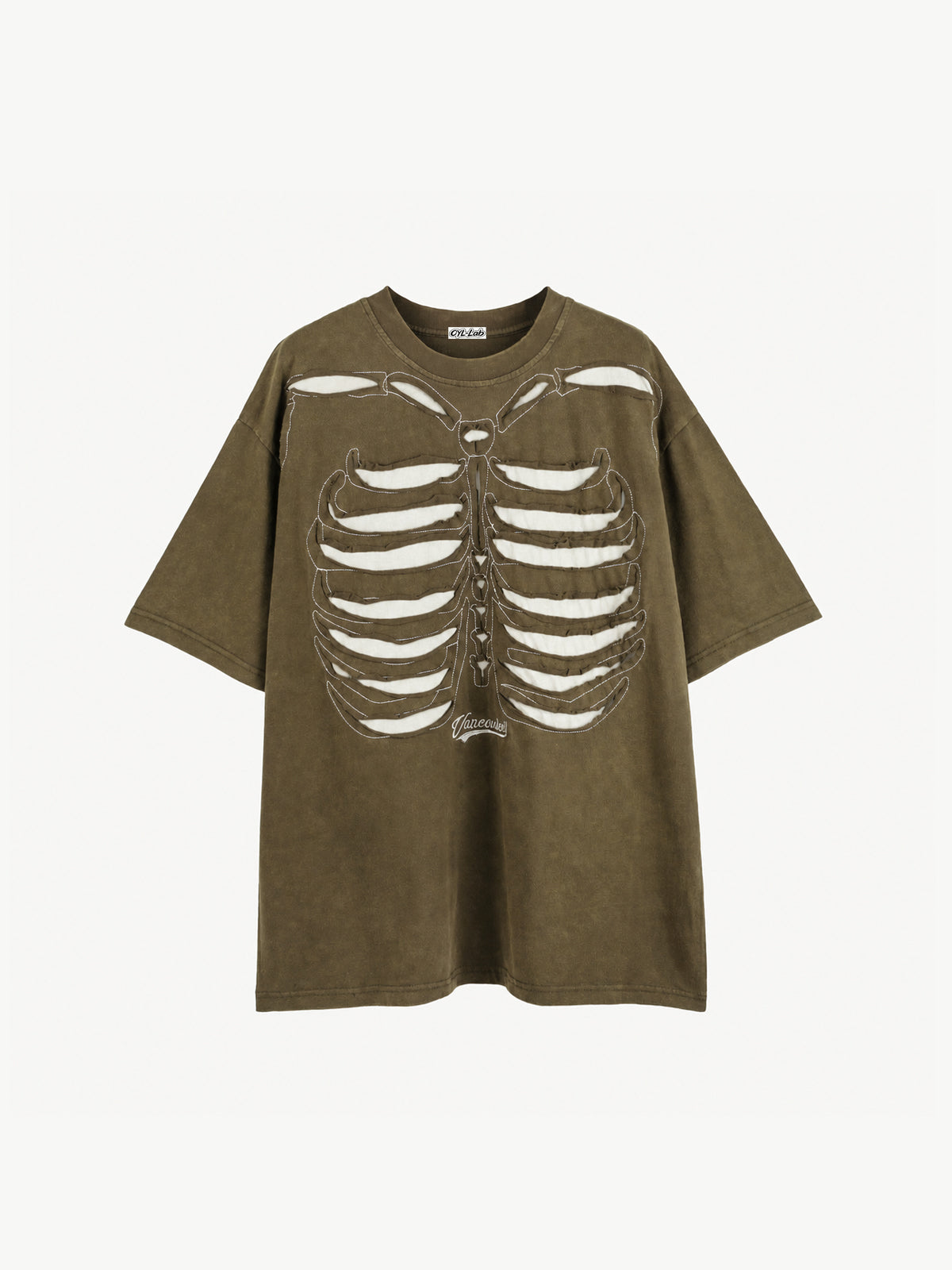 OYL-Lab Cutout Skeleton  Embroidery Washed Tee