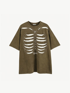 OYL-Lab Cutout Skeleton  Embroidery Washed Tee