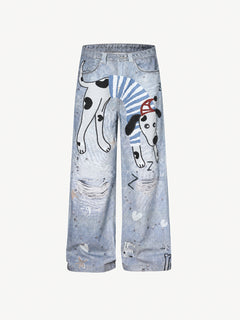 [Copy]OYL-Lab Curved Seam Baggy Rivet Washed Jeans