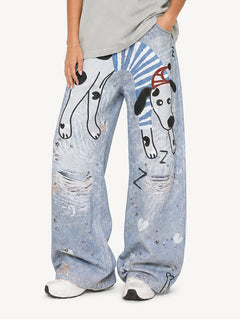 [Copy]OYL-Lab Curved Seam Baggy Rivet Washed Jeans