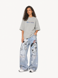 [Copy]OYL-Lab Curved Seam Baggy Rivet Washed Jeans