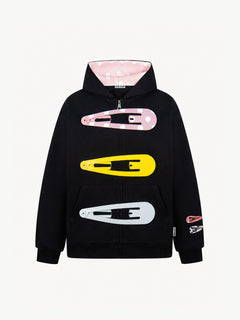 OYL-Lab 3D Hair Clip Decor Zip Up Hoodie