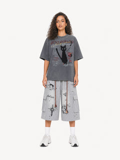 OYL-Lab Vintage Washed Black Cat Graffiti Tee