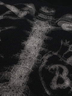 OYL-Lab Waffle Knit Skeleton Graphic Long Sleeve Tee