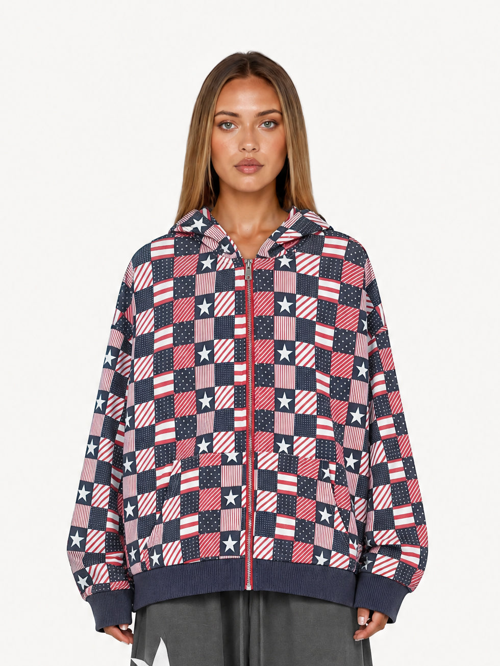 OYL‑Lab American Flag Checkerboard Full-Zip Hoodie