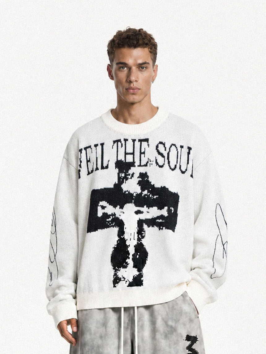OYL-Lab Cross Figure Jacquard Crewneck Sweater