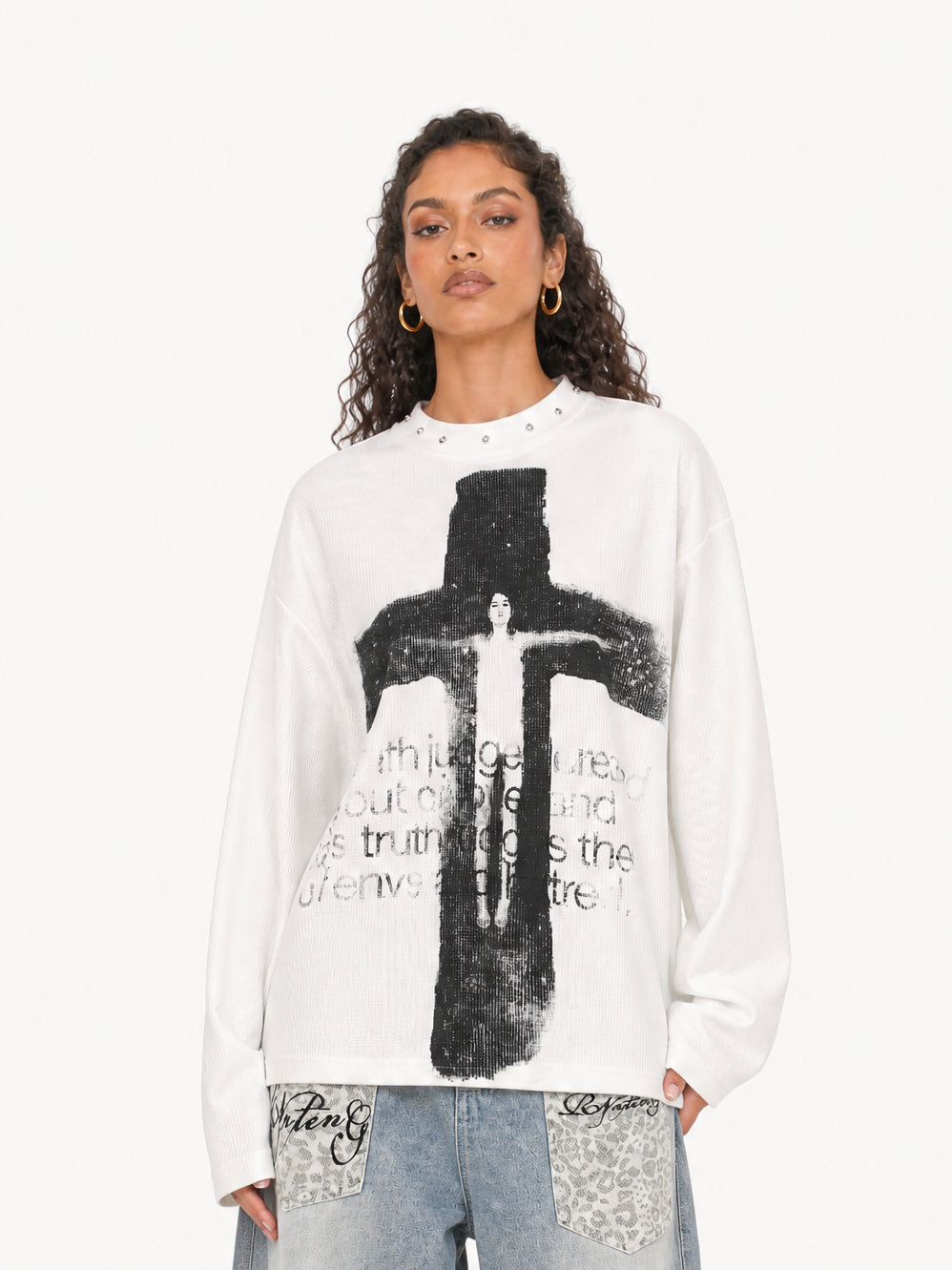 OYL-Lab Waffle Cross Vintage Graphic Long Sleeve Tee