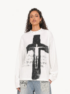 OYL-Lab Waffle Cross Vintage Graphic Long Sleeve Tee