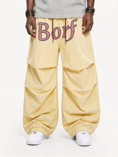 OYL-Lab Crinkle  Embroidery Parachute Pants