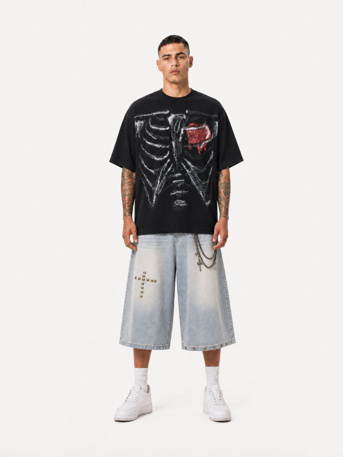 OYL-Lab Waffle Knit Skeleton Heart  Tee