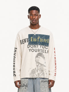 OYL-Lab Waffle Distressed Print Long Sleeve Tee