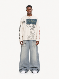OYL-Lab Waffle Distressed Print Long Sleeve Tee