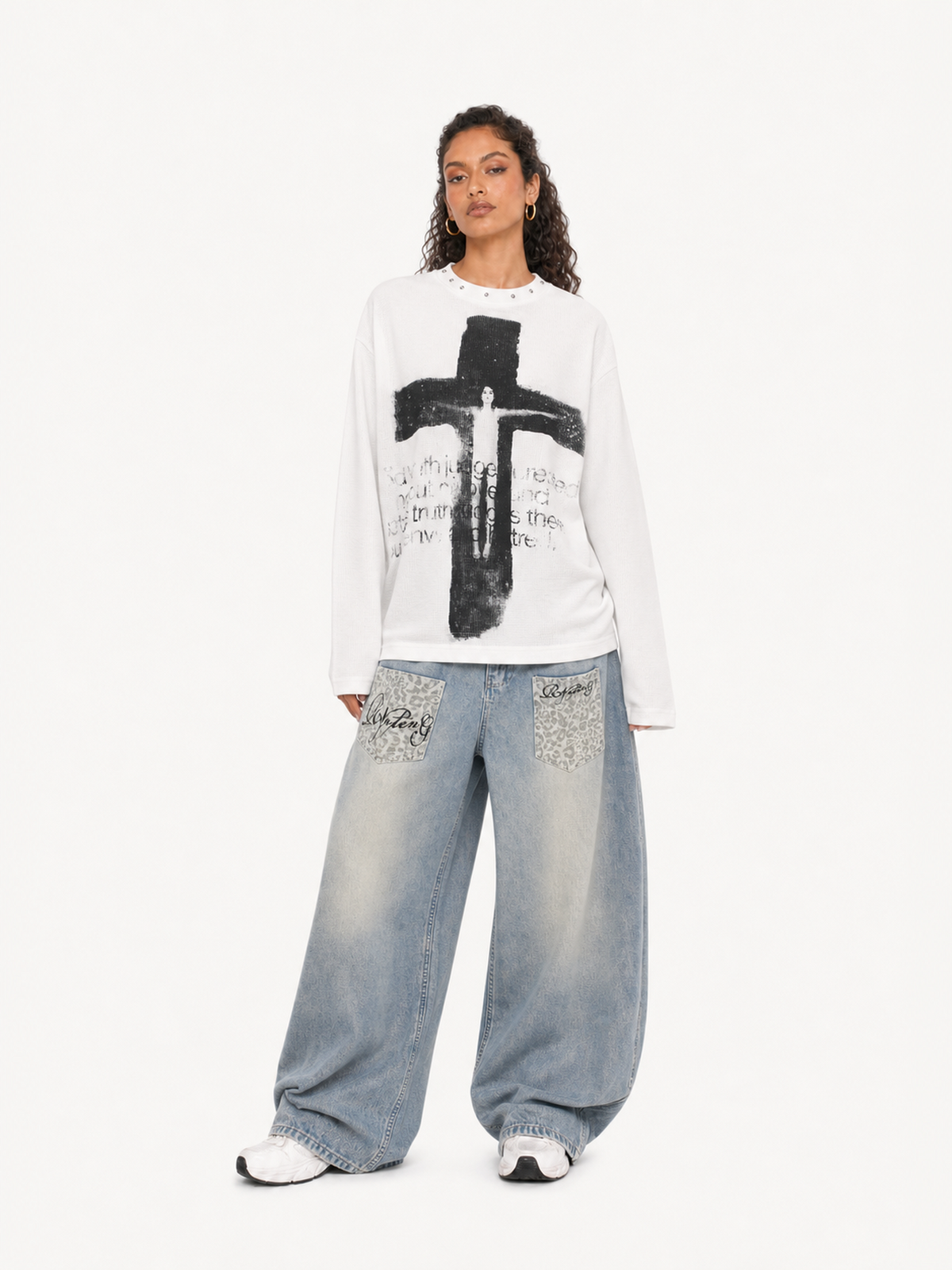 OYL-Lab Waffle Cross Vintage Graphic Long Sleeve Tee