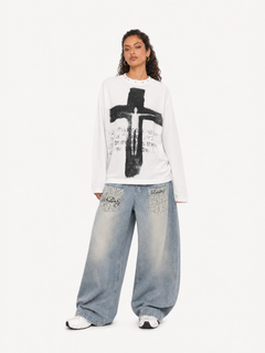 OYL-Lab Waffle Cross Vintage Graphic Long Sleeve Tee