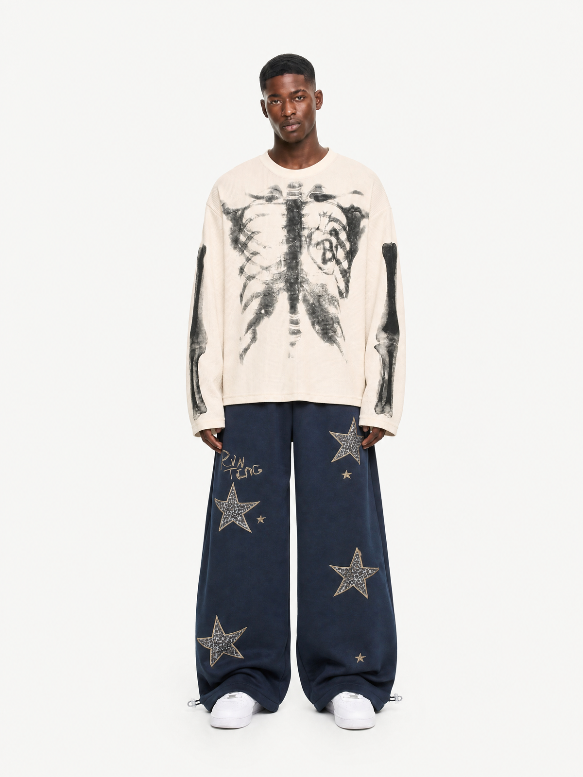 OYL-Lab Waffle Knit Skeleton Graphic Long Sleeve Tee